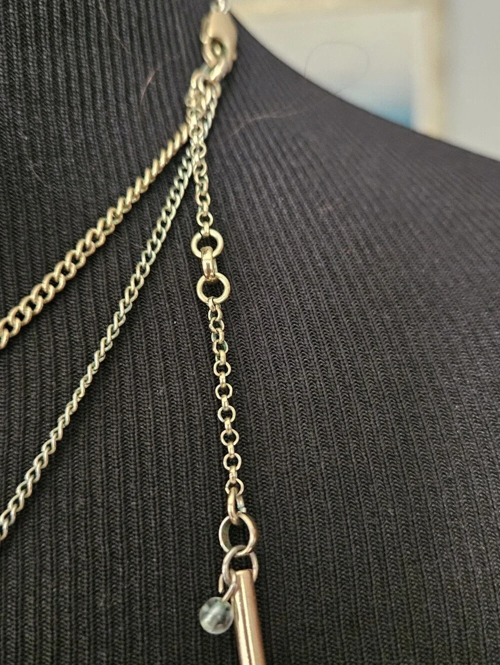 Vintage Kenneth Cole Multi-Layer Chain Necklace and Earrings Set Sea Foam Green